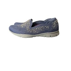 Skechers 158870 Navy Rhinestone Air-Cooled Memory Foam Slip On Sneakers 8.5